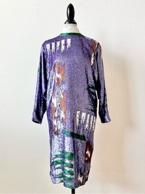 Vintage Frank Tignino Beaded & Sequined Silk Mini Dress in Purple Size Medium